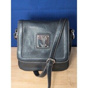 TIGNANELLO Black Pebble LEATHER Crossbody Bag Organizer Flap Purse Vintage Style